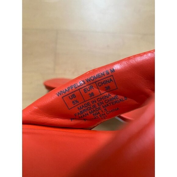 NINE West "Alike" Super Soft Nappa Leather Kitten Heel Orange Sandals Sz 5 New - Picture 4 of 6
